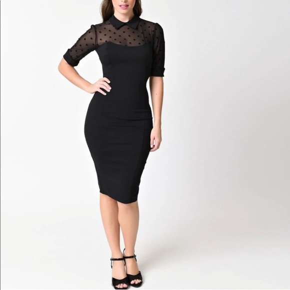 Collectif Wednesday Wiggle Pencil Midi Mesh Polka Dot - Picture 3 of 9